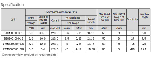 3v微型減速電機技術(shù)參數